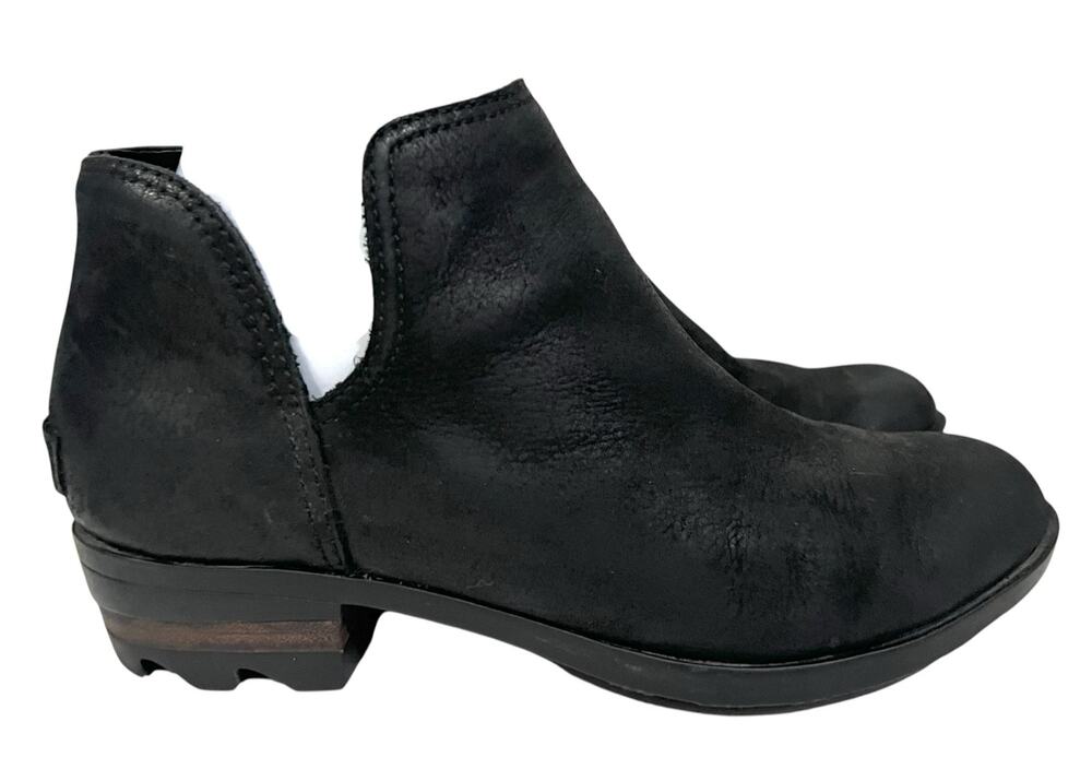 SOREL Black Leather Bootie LOLLA Cut-Out Ankle Boots Women’s Size 7.5